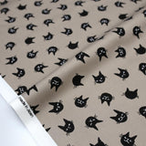 Hishiei Cats Faces 3 Cotton Canvas Oxford - Khaki - 50cm