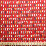 (chope) Kobayashi Cats Clothesline Cotton Canvas - Red - 50cm - Nekoneko Fabric