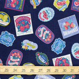 Kokka Vintage Labels Collage Cotton Linen Sheeting - Navy - 50cm