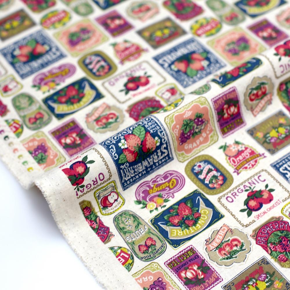 Kokka Vintage Labels Blocks Cotton Linen Sheeting - Beige - 50cm