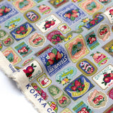 Kokka Vintage Labels Blocks Cotton Linen Sheeting - Grey - 50cm