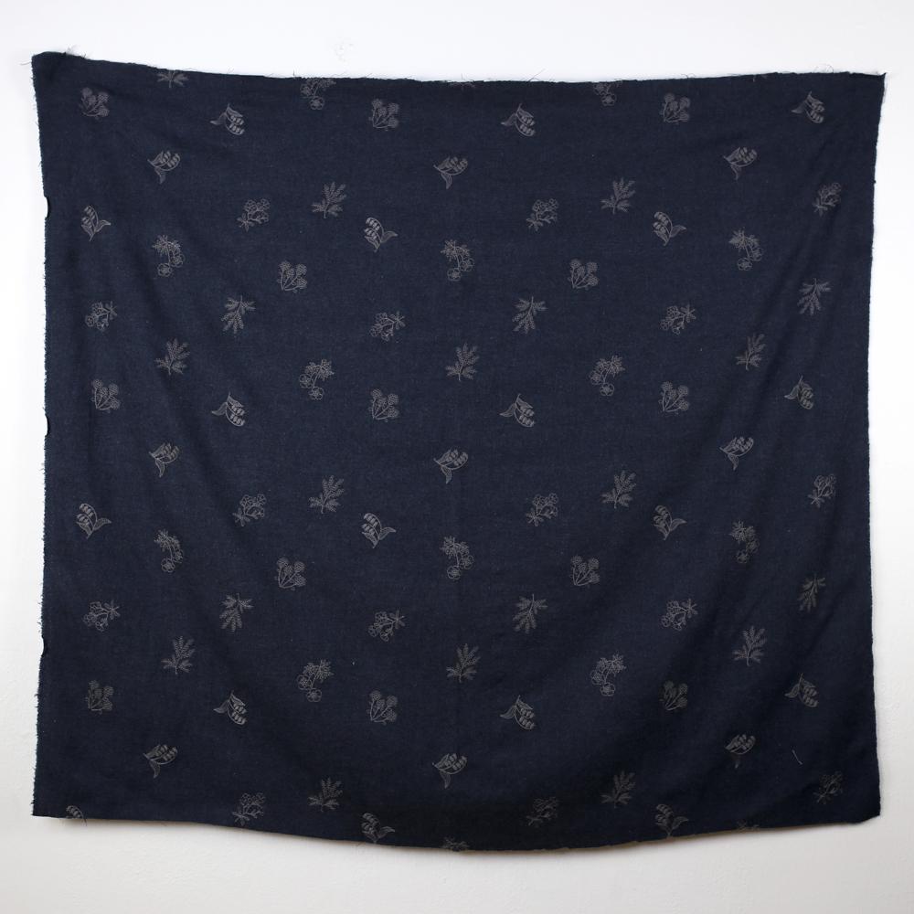 Kokka Embroidered Floral B Brushed Cotton Viera - Charcoal - 50cm