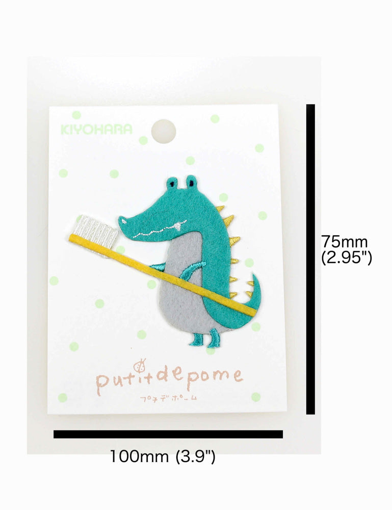 Putidepome Felt Iron On Patches - One Crocodile + Toothbrush - Nekoneko Fabric