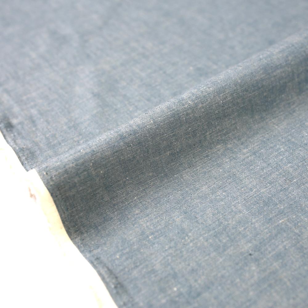 Kanayasu Yarn Dyed Cotton Linen Chambray Washer Finish - Blue - 50cm
